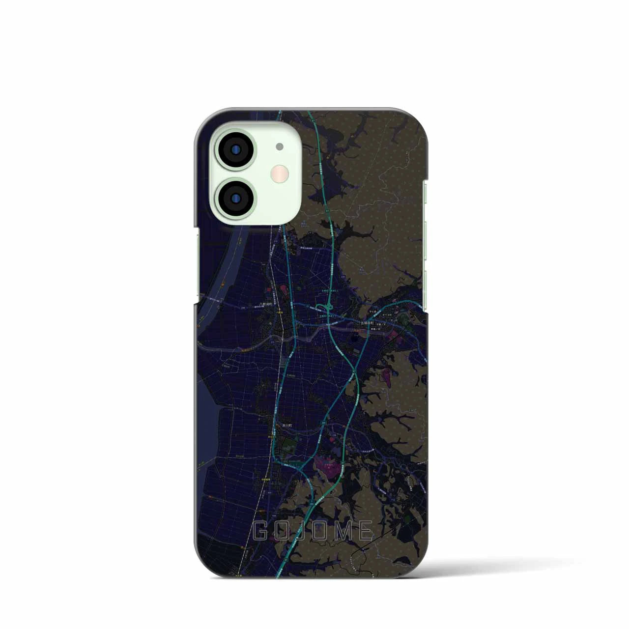 【五城目】地図柄iPhoneケース（バックカバータイプ・ブラック）iPhone 12 mini 用