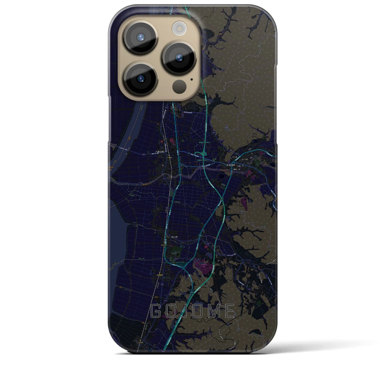 【五城目】地図柄iPhoneケース（バックカバータイプ・ブラック）iPhone 14 Pro Max 用