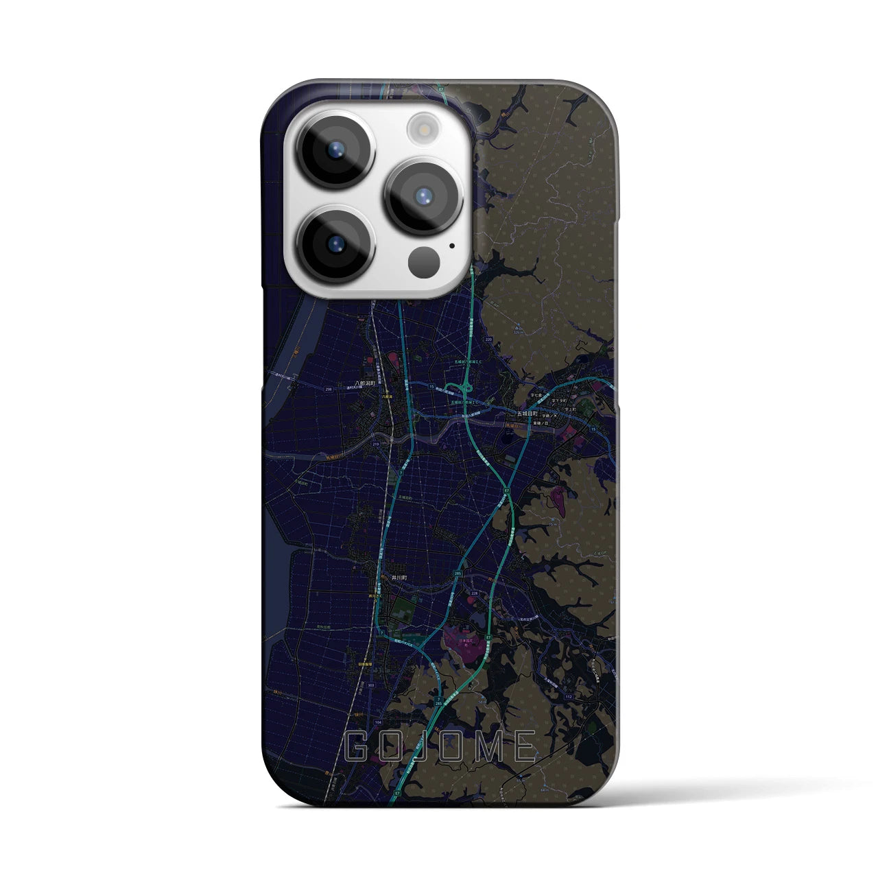 【五城目】地図柄iPhoneケース（バックカバータイプ・ブラック）iPhone 14 Pro 用