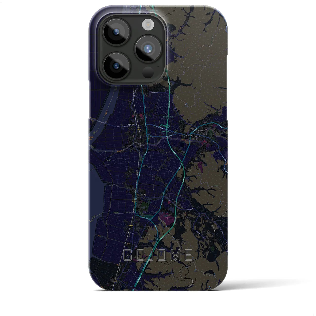【五城目】地図柄iPhoneケース（バックカバータイプ・ブラック）iPhone 15 Pro Max 用