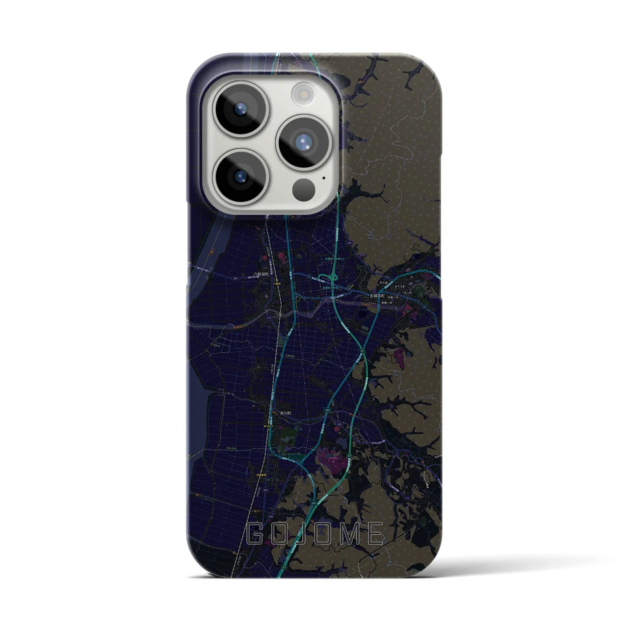 【五城目】地図柄iPhoneケース（バックカバータイプ・ブラック）iPhone 15 Pro 用