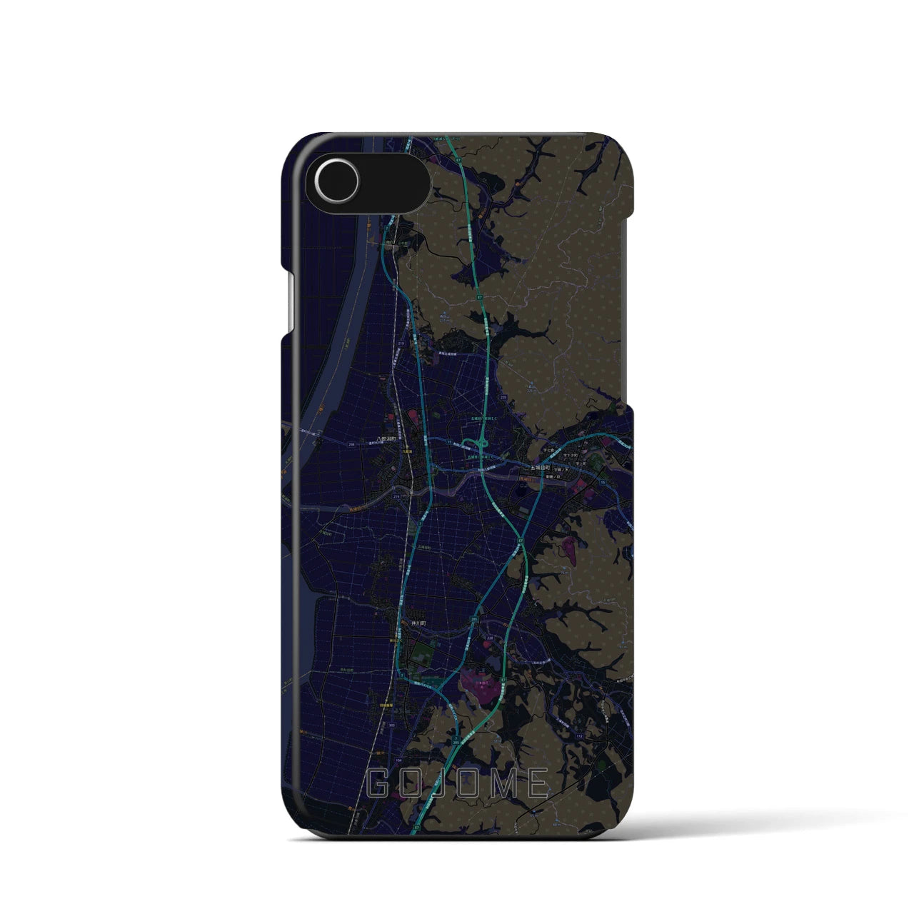 【五城目】地図柄iPhoneケース（バックカバータイプ・ブラック）iPhone SE（第3 / 第2世代） / 8 / 7 / 6s / 6 用
