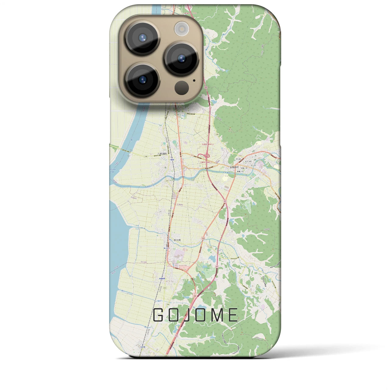 【五城目】地図柄iPhoneケース（バックカバータイプ・ナチュラル）iPhone 14 Pro Max 用