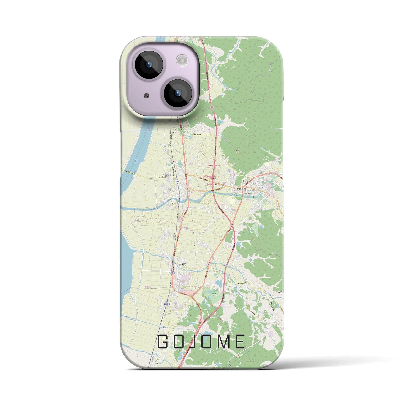 【五城目】地図柄iPhoneケース（バックカバータイプ・ナチュラル）iPhone 14 用