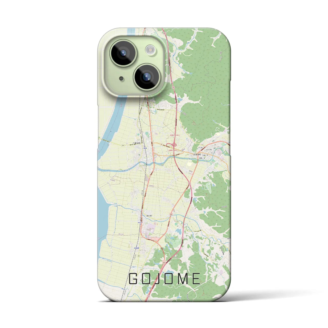 【五城目】地図柄iPhoneケース（バックカバータイプ・ナチュラル）iPhone 15 用