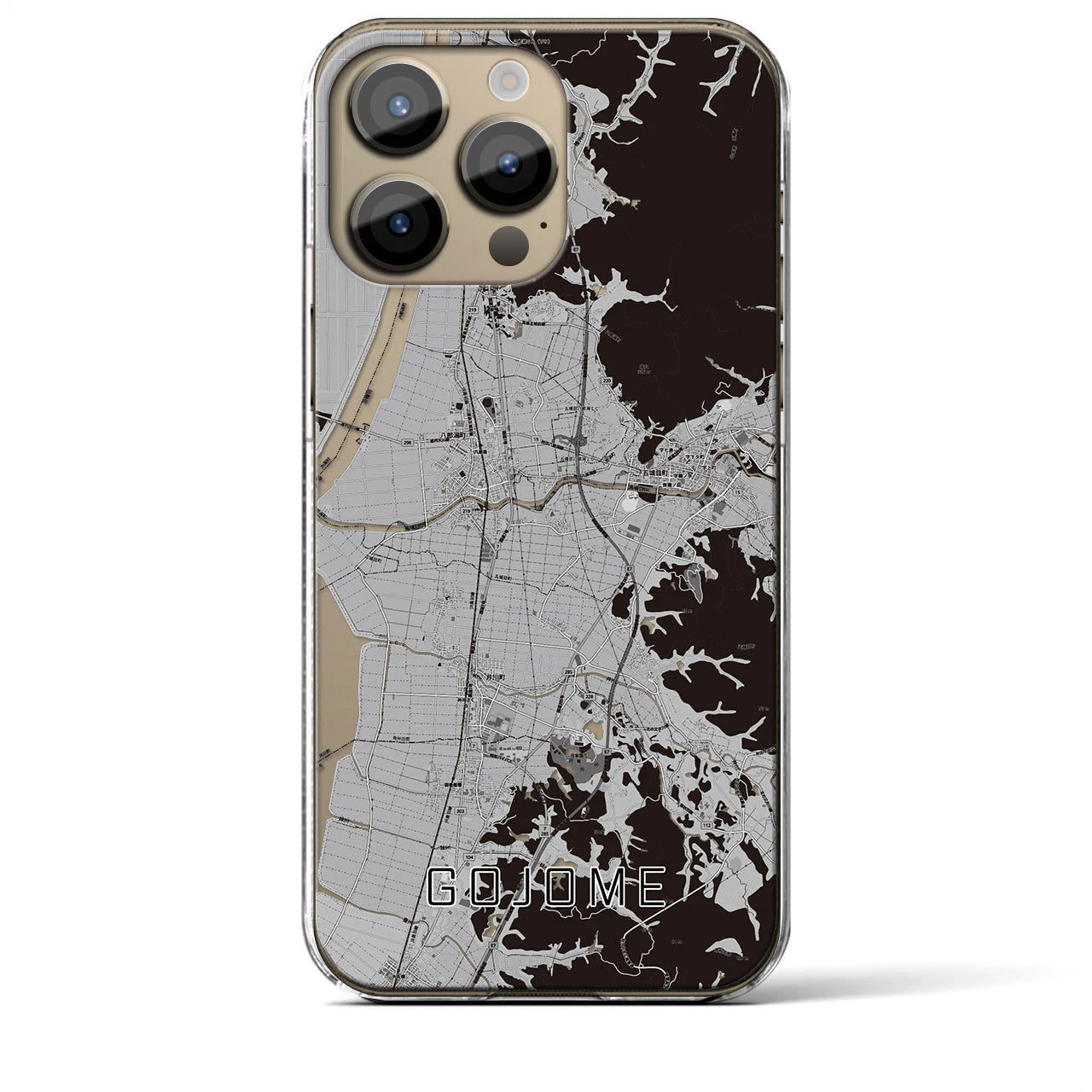 【五城目】地図柄iPhoneケース（クリアタイプ・モノトーン）iPhone 14 Pro Max 用