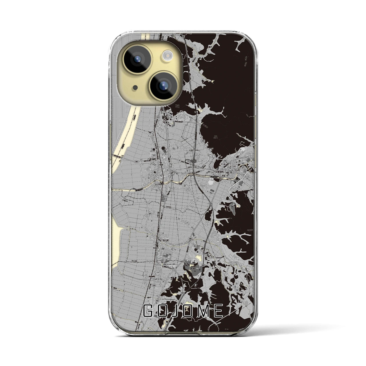【五城目】地図柄iPhoneケース（クリアタイプ・モノトーン）iPhone 15 用