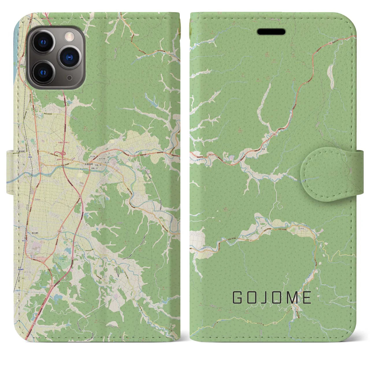 【五城目】地図柄iPhoneケース（手帳両面タイプ・ナチュラル）iPhone 11 Pro Max 用