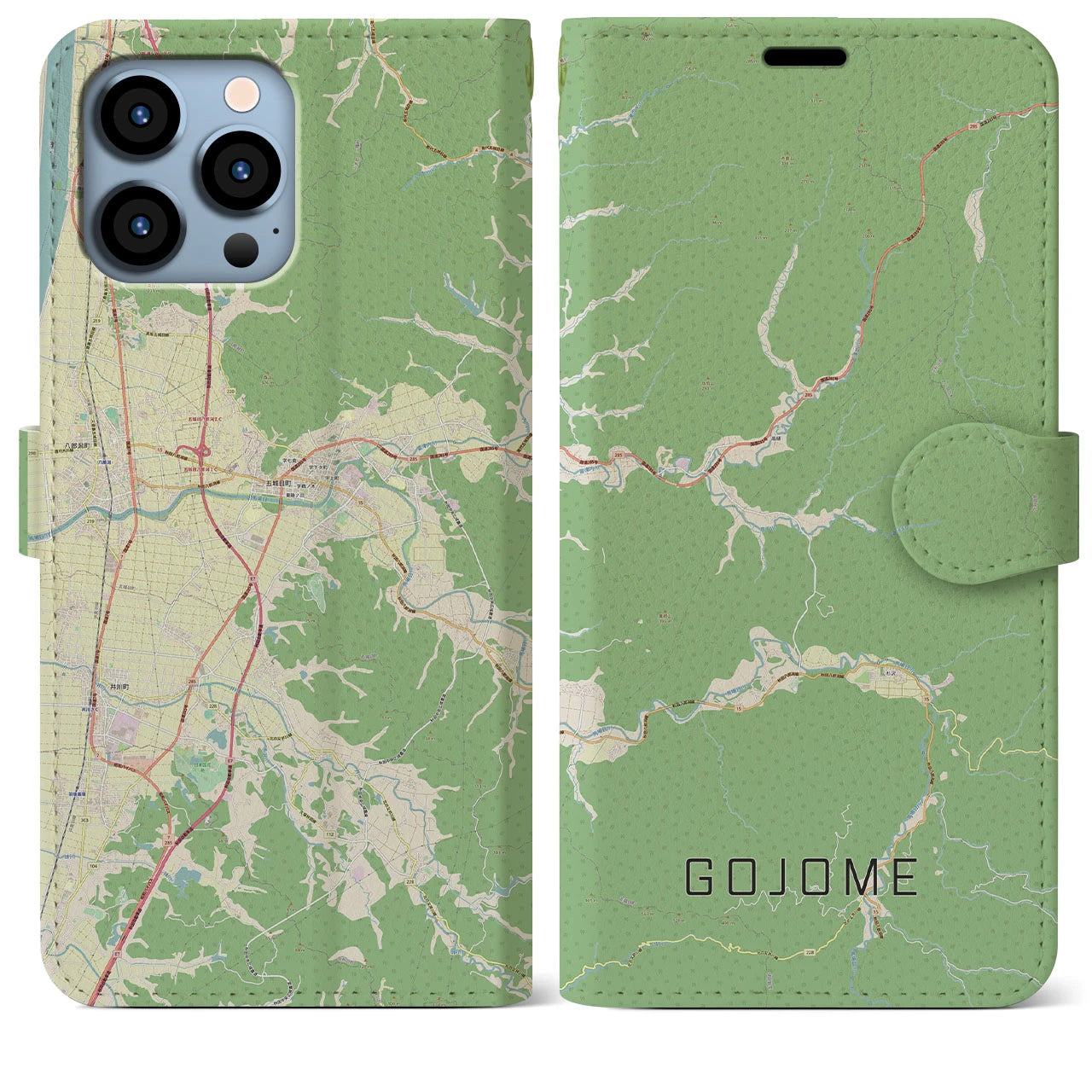 【五城目】地図柄iPhoneケース（手帳両面タイプ・ナチュラル）iPhone 13 Pro Max 用
