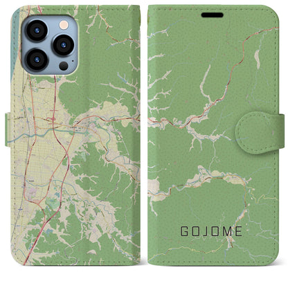 【五城目（秋田県）】地図柄iPhoneケース（手帳タイプ）ナチュラル・iPhone 13 Pro Max 用