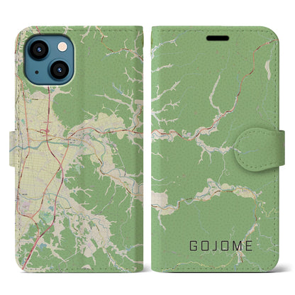 【五城目（秋田県）】地図柄iPhoneケース（手帳タイプ）ナチュラル・iPhone 13 用