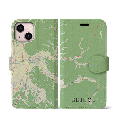 【五城目（秋田県）】地図柄iPhoneケース（手帳タイプ）ナチュラル・iPhone 13 mini 用