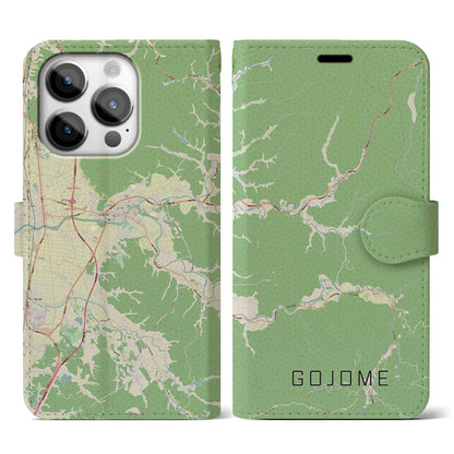 【五城目（秋田県）】地図柄iPhoneケース（手帳タイプ）ナチュラル・iPhone 14 Pro 用