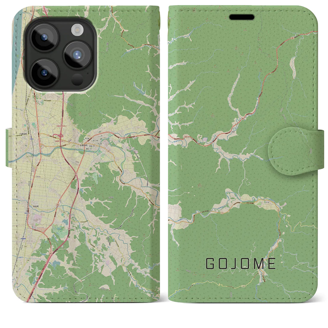 【五城目】地図柄iPhoneケース（手帳両面タイプ・ナチュラル）iPhone 15 Pro Max 用