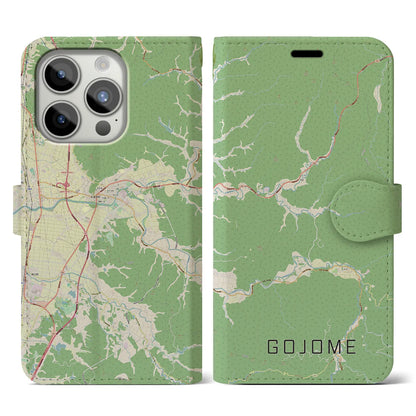 【五城目（秋田県）】地図柄iPhoneケース（手帳タイプ）ナチュラル・iPhone 15 Pro 用