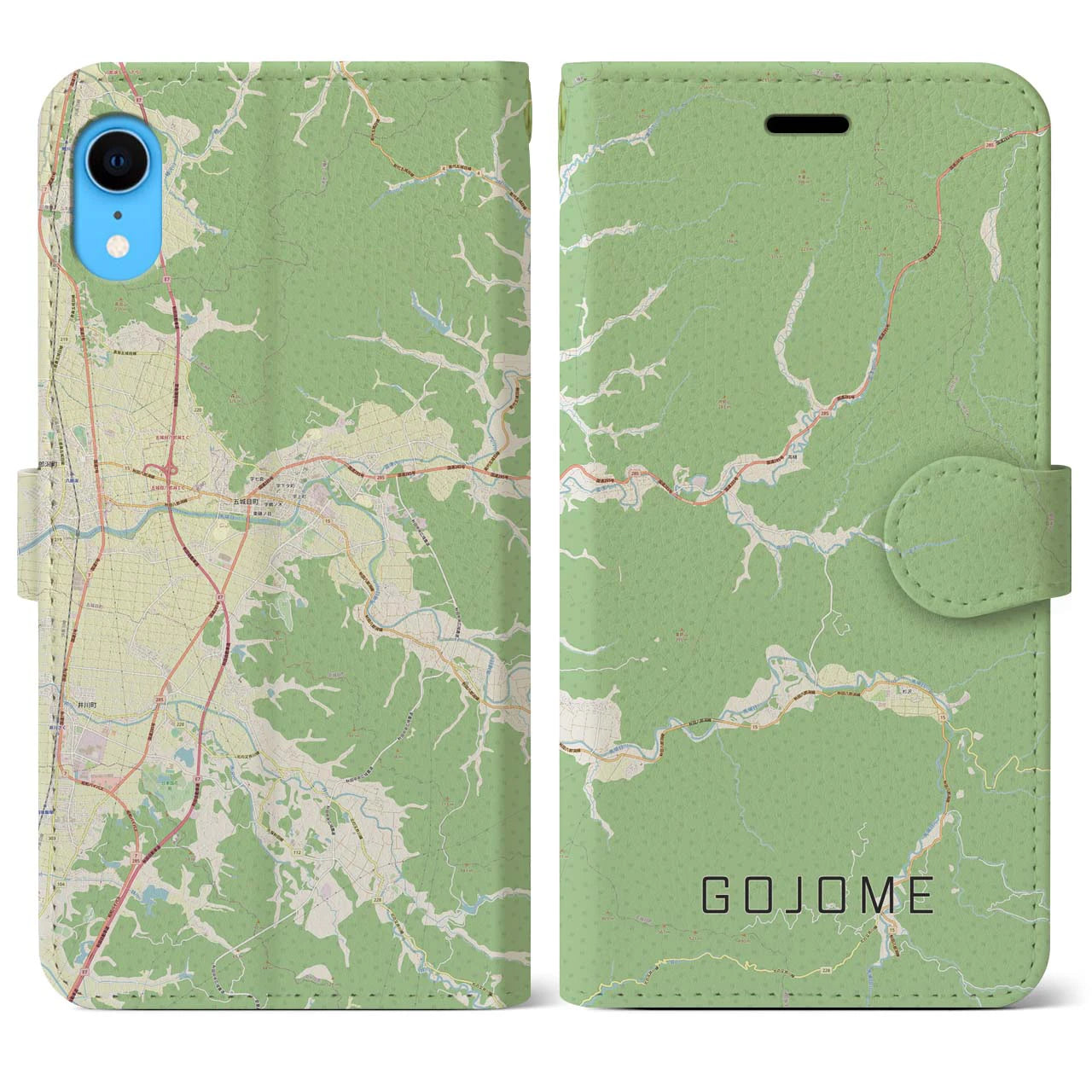 【五城目】地図柄iPhoneケース（手帳両面タイプ・ナチュラル）iPhone XR 用