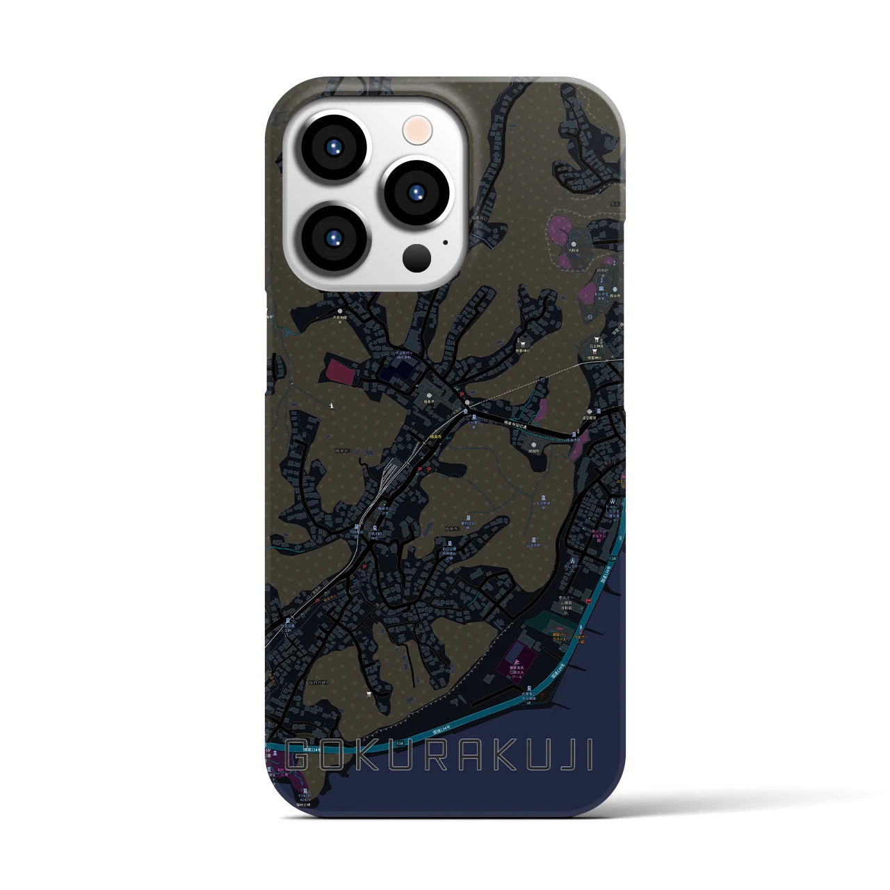 【極楽寺】地図柄iPhoneケース（バックカバータイプ・ブラック）iPhone 13 Pro 用