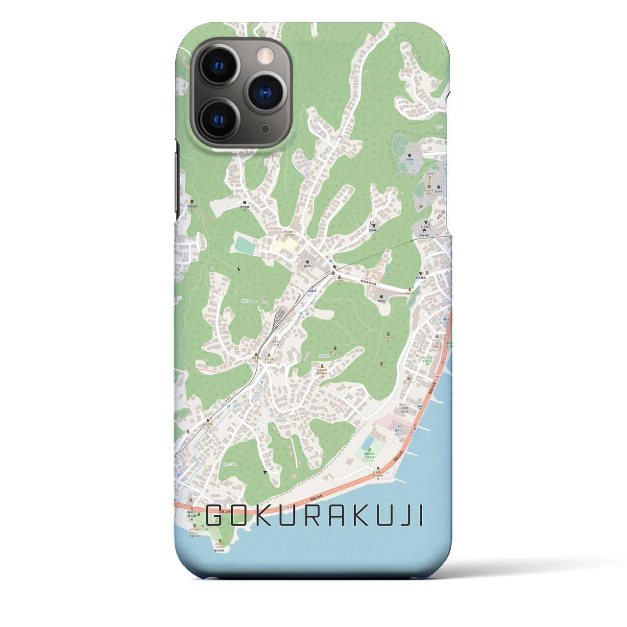 【極楽寺】地図柄iPhoneケース（バックカバータイプ・ナチュラル）iPhone 11 Pro Max 用