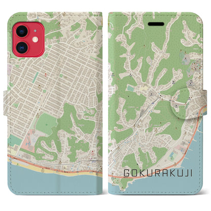 【極楽寺（神奈川県）】地図柄iPhoneケース（手帳タイプ）ナチュラル・iPhone 11 用