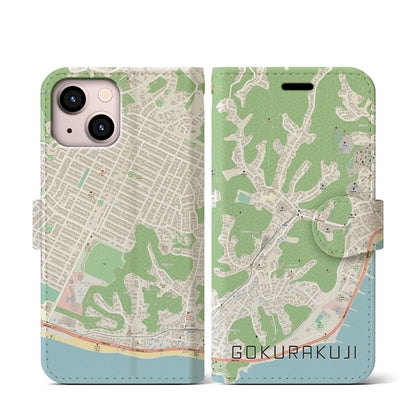 【極楽寺（神奈川県）】地図柄iPhoneケース（手帳タイプ）ナチュラル・iPhone 13 mini 用