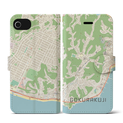 【極楽寺（神奈川県）】地図柄iPhoneケース（手帳タイプ）ナチュラル・iPhone SE（第3 / 第2世代） / 8 / 7 / 6s / 6 用