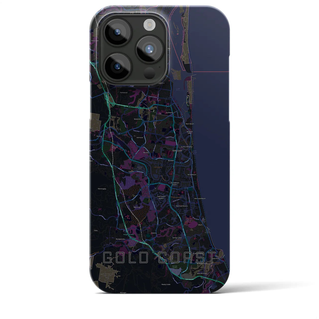 【ゴールドコースト】地図柄iPhoneケース（バックカバータイプ・ブラック）iPhone 15 Pro Max 用