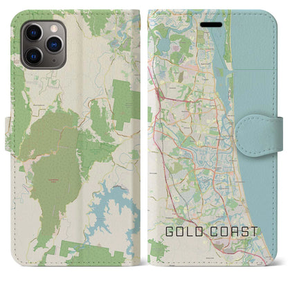 【ゴールドコースト（オーストラリア）】地図柄iPhoneケース（手帳タイプ）ナチュラル・iPhone 11 Pro Max 用
