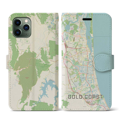 【ゴールドコースト（オーストラリア）】地図柄iPhoneケース（手帳タイプ）ナチュラル・iPhone 11 Pro 用