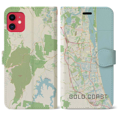 【ゴールドコースト（オーストラリア）】地図柄iPhoneケース（手帳タイプ）ナチュラル・iPhone 11 用