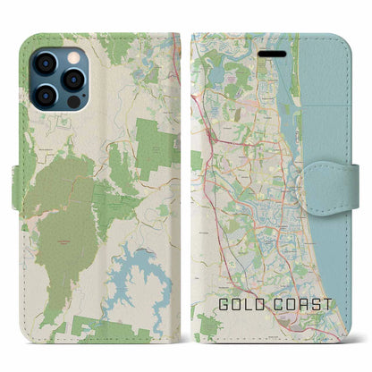 【ゴールドコースト（オーストラリア）】地図柄iPhoneケース（手帳タイプ）ナチュラル・iPhone 12 / 12 Pro 用