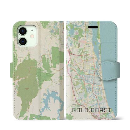 【ゴールドコースト（オーストラリア）】地図柄iPhoneケース（手帳タイプ）ナチュラル・iPhone 12 mini 用