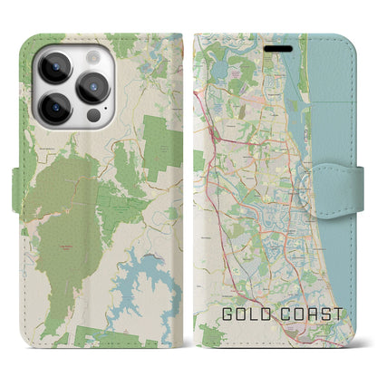 【ゴールドコースト（オーストラリア）】地図柄iPhoneケース（手帳タイプ）ナチュラル・iPhone 14 Pro 用