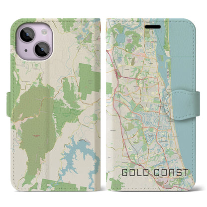 【ゴールドコースト（オーストラリア）】地図柄iPhoneケース（手帳タイプ）ナチュラル・iPhone 14 用