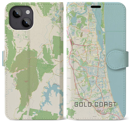 【ゴールドコースト（オーストラリア）】地図柄iPhoneケース（手帳タイプ）ナチュラル・iPhone 14 Plus 用