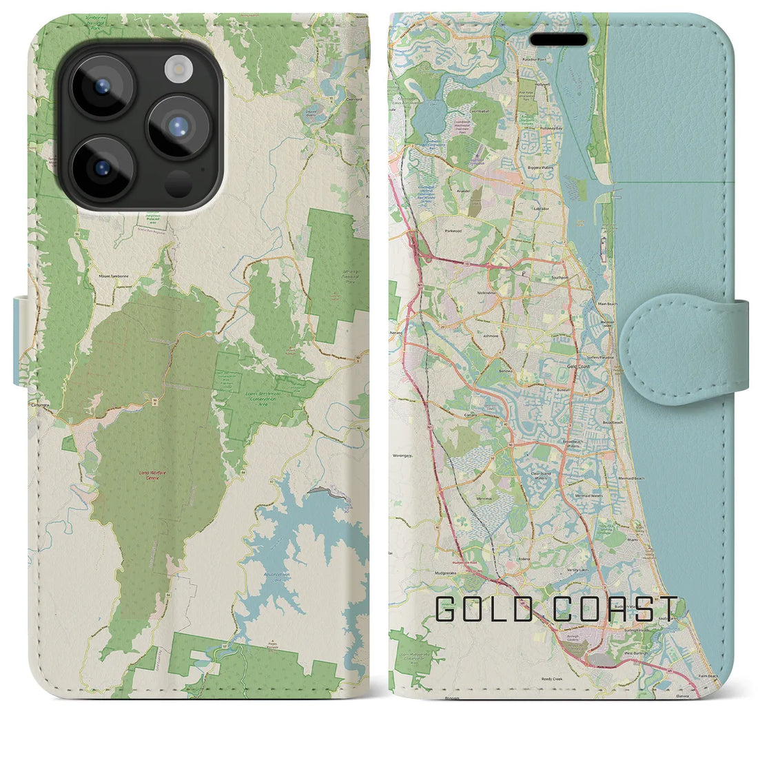 【ゴールドコースト】地図柄iPhoneケース（手帳両面タイプ・ナチュラル）iPhone 15 Pro Max 用