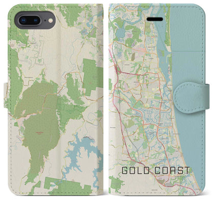 【ゴールドコースト（オーストラリア）】地図柄iPhoneケース（手帳タイプ）ナチュラル・iPhone 8Plus /7Plus / 6sPlus / 6Plus 用