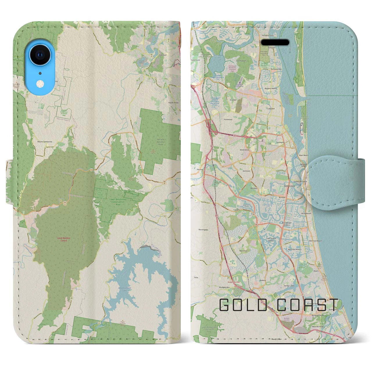 【ゴールドコースト】地図柄iPhoneケース（手帳両面タイプ・ナチュラル）iPhone XR 用