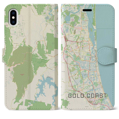 【ゴールドコースト（オーストラリア）】地図柄iPhoneケース（手帳タイプ）ナチュラル・iPhone XS Max 用