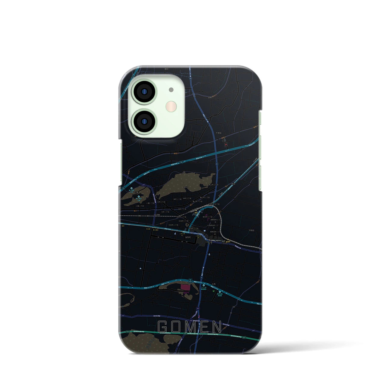 【後免】地図柄iPhoneケース（バックカバータイプ・ブラック）iPhone 12 mini 用