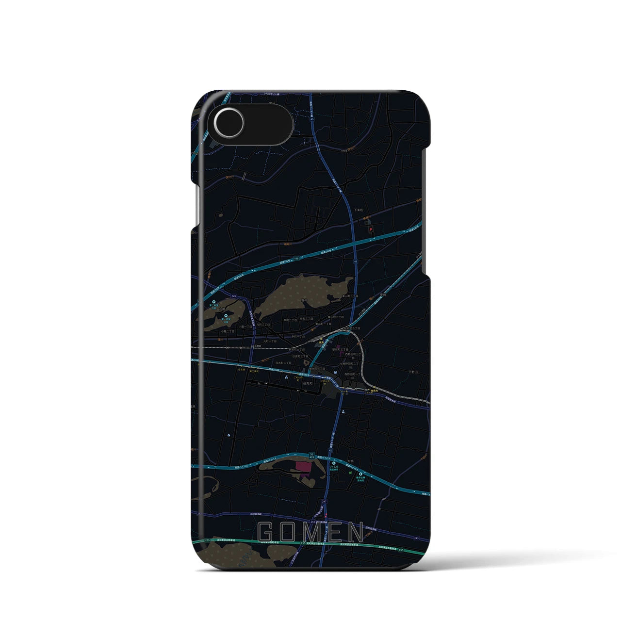 【後免】地図柄iPhoneケース（バックカバータイプ・ブラック）iPhone SE（第3 / 第2世代） / 8 / 7 / 6s / 6 用