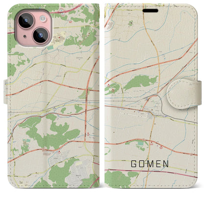 【後免（高知県）】地図柄iPhoneケース（手帳タイプ）ナチュラル・iPhone 15 Plus 用