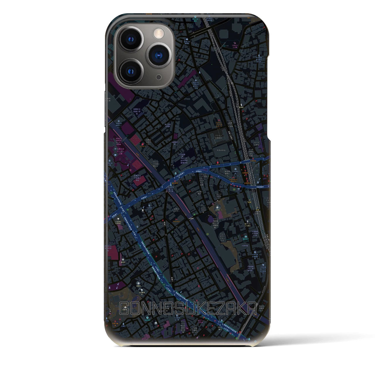 【権之助坂】地図柄iPhoneケース（バックカバータイプ・ブラック）iPhone 11 Pro Max 用