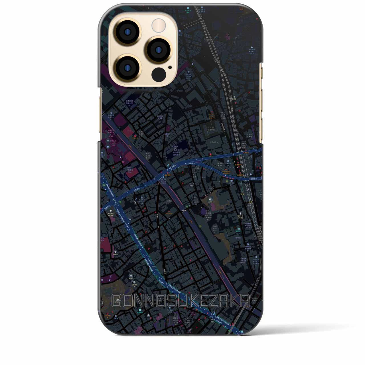 【権之助坂】地図柄iPhoneケース（バックカバータイプ・ブラック）iPhone 12 Pro Max 用