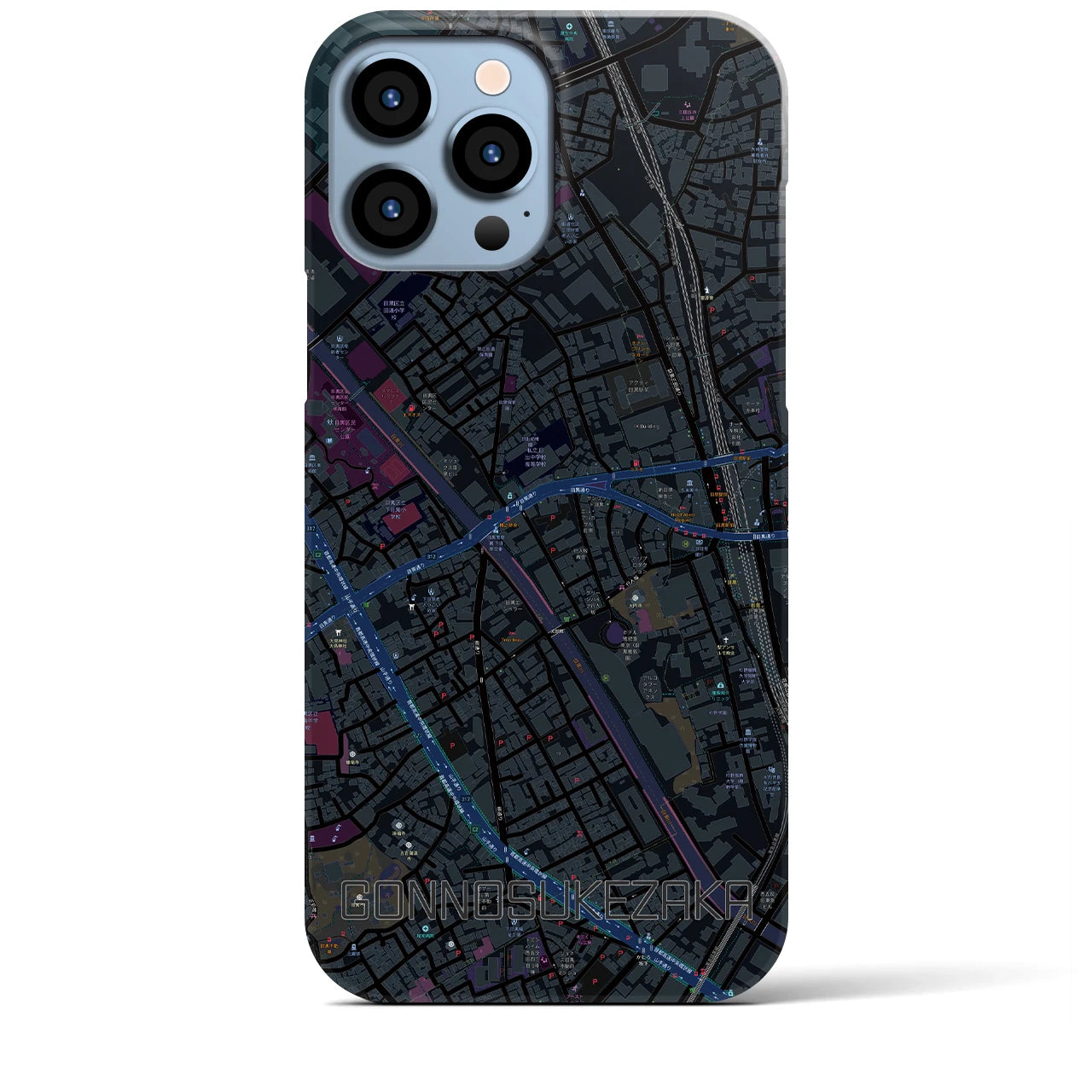 【権之助坂】地図柄iPhoneケース（バックカバータイプ・ブラック）iPhone 13 Pro Max 用