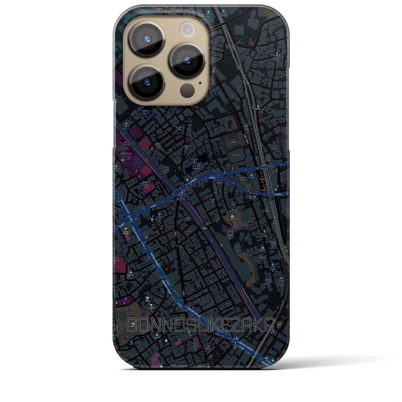 【権之助坂】地図柄iPhoneケース（バックカバータイプ・ブラック）iPhone 14 Pro Max 用
