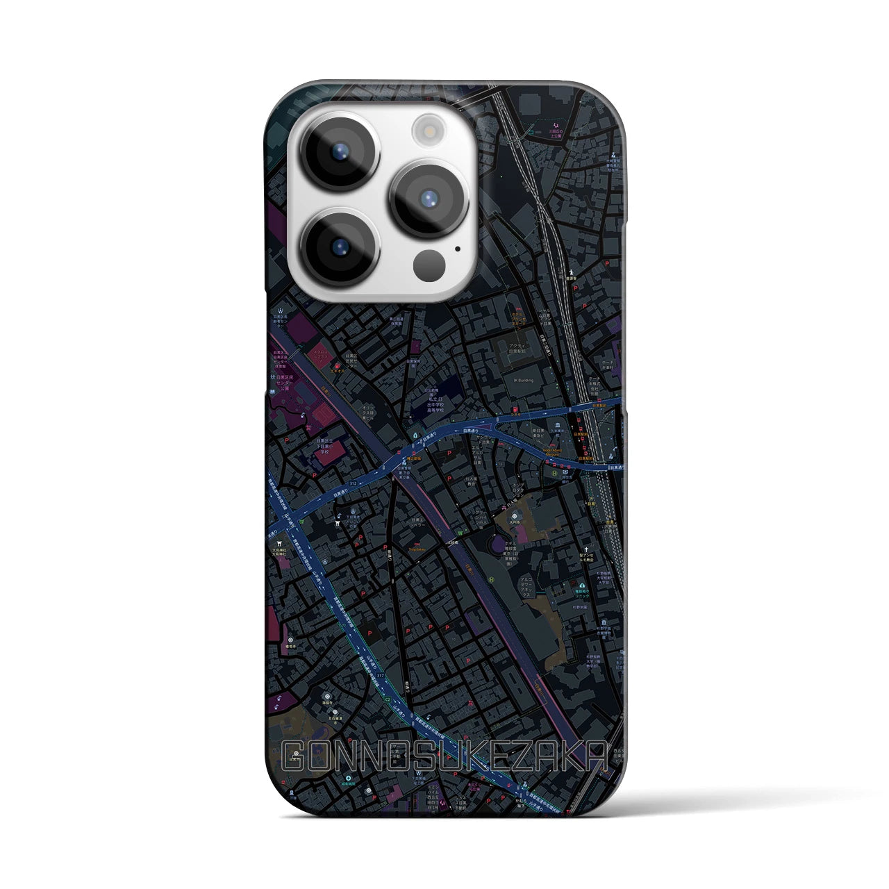 【権之助坂】地図柄iPhoneケース（バックカバータイプ・ブラック）iPhone 14 Pro 用
