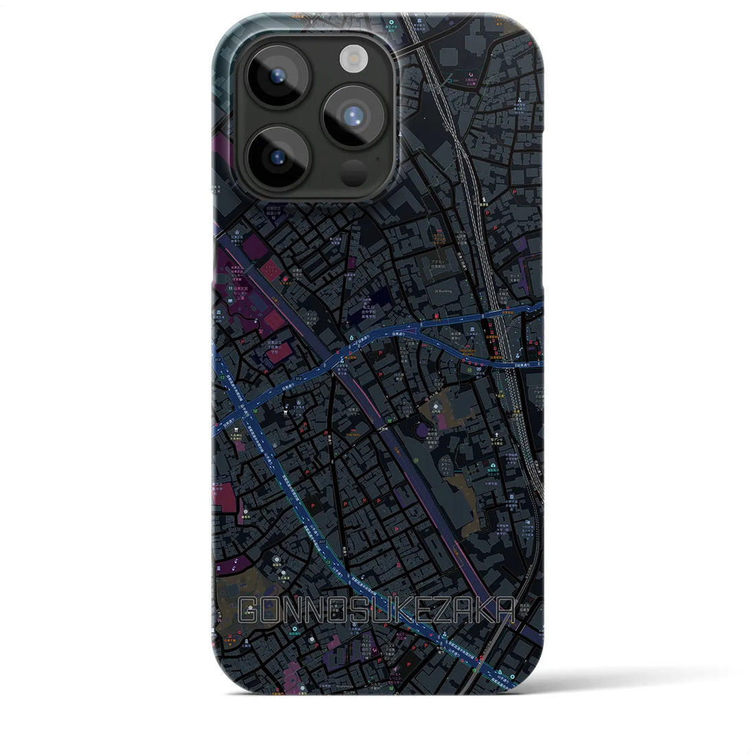【権之助坂】地図柄iPhoneケース（バックカバータイプ・ブラック）iPhone 15 Pro Max 用