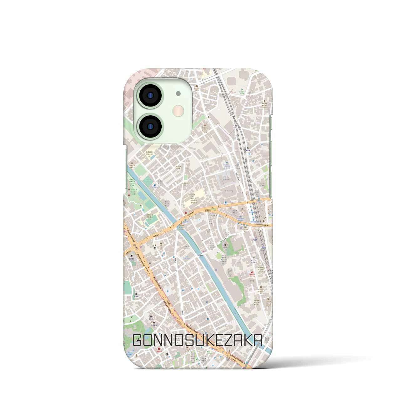 【権之助坂】地図柄iPhoneケース（バックカバータイプ・ナチュラル）iPhone 12 mini 用
