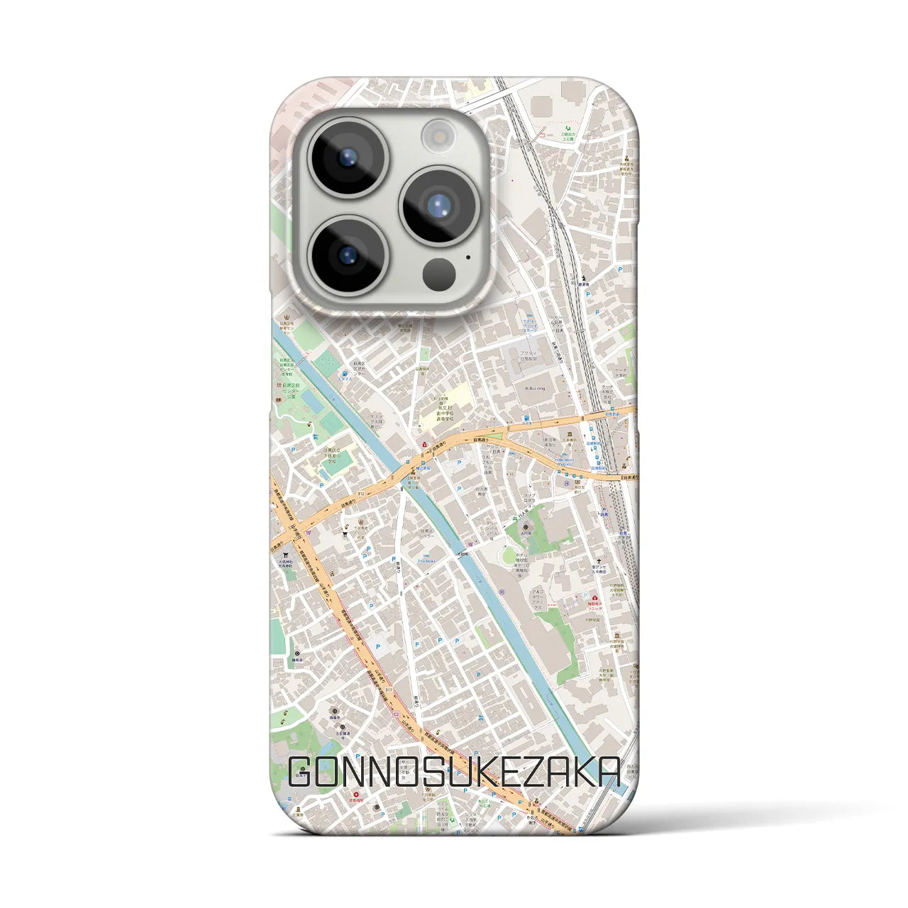 【権之助坂】地図柄iPhoneケース（バックカバータイプ・ナチュラル）iPhone 15 Pro 用