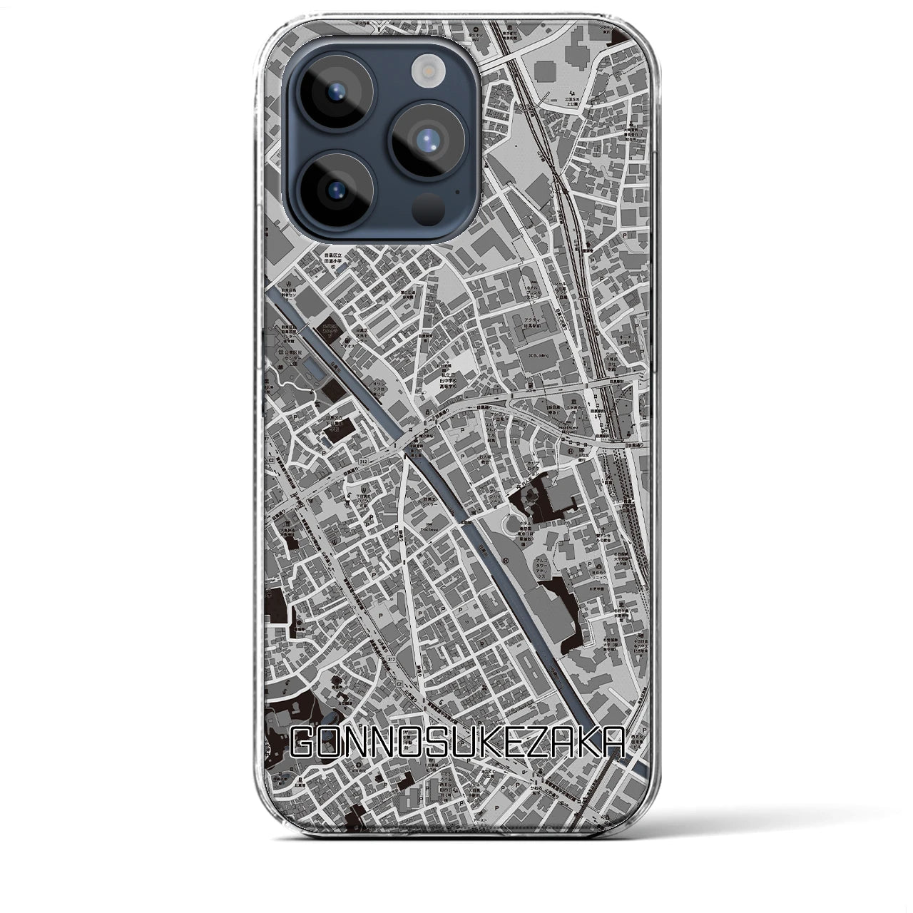 【権之助坂】地図柄iPhoneケース（クリアタイプ・モノトーン）iPhone 15 Pro Max 用